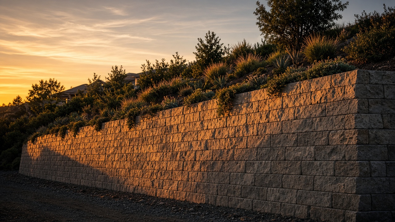 Retaining wall at sunset in San Jose